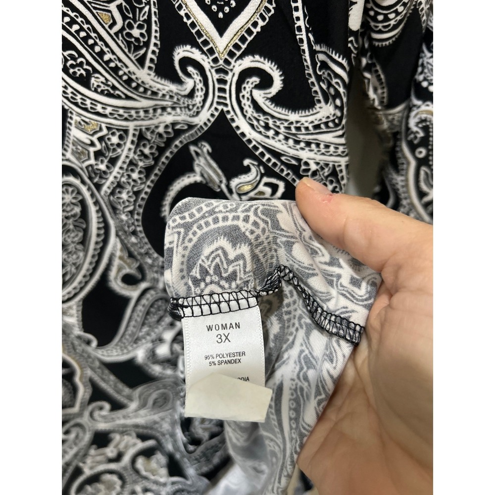 Cocomo Womens 3X Black White Gold Paisley Metallic Tunic shirt Dressbarn NWT - Picture 6 of 6